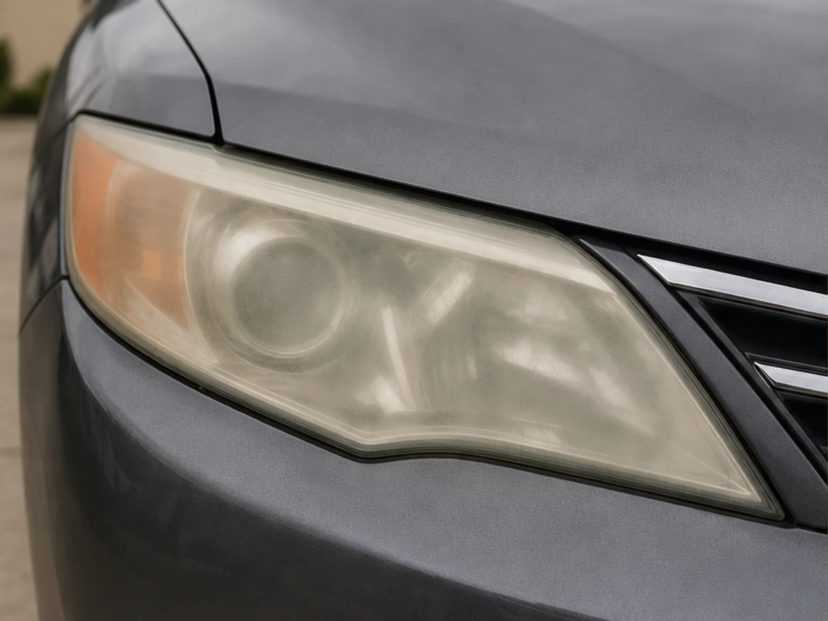 Illustrative sedan headlight with cloudy oxidized lens